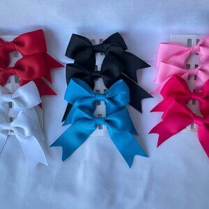 Girls Small Cheer Bow Alligator Clip Holder Hair Tie 6 Color Set